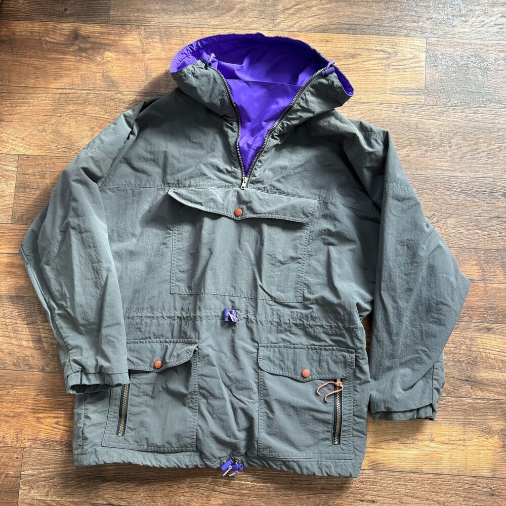 Vintage Powderhorn Mountaineering Anorak Jacket ML Green Purple Pullover Parka